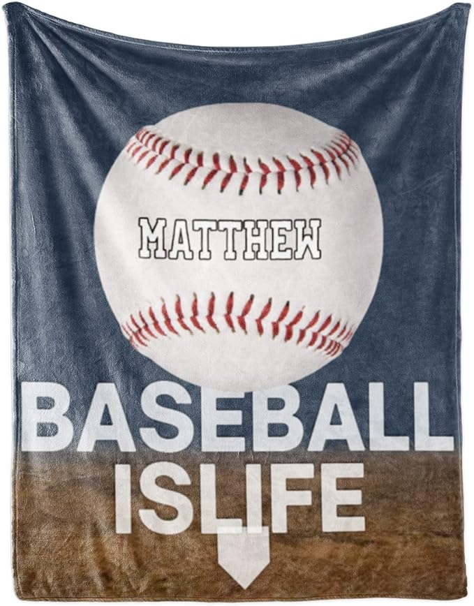 Personalized Baby Balll Soft Blanket: Custom Kids Baseball Design Blanket with Name and Number - Bedding Gifts for Infants Toddlers Adults 60x80inch