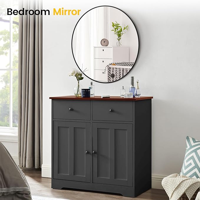 IDEALHOUSE 36 Inch Black Round Wall Mirror, Circle Mirror Metal Frame for Bathroom, Vanity, Entryway, Bedroom, Living Room, Wall Mounted Modern Rustic Decor