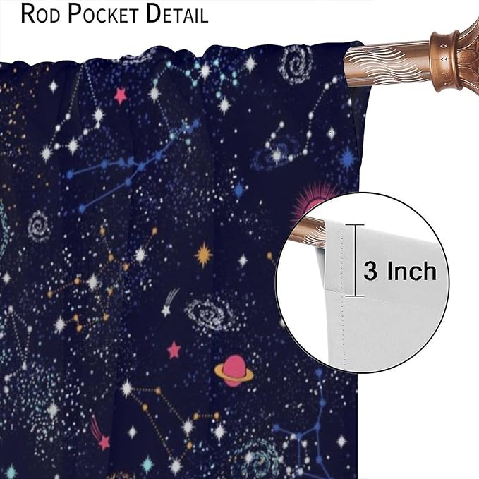 Kids Galaxy Curtains, Fantasy Stars Outer Space Universe Planets Print Window Treatments for Boys Girls Bedroom Nursery Playroom Decor 42" W X 45" L