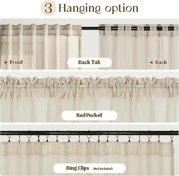 Dreaming Casa Taupe Sheer Curtains 84 Inches Long, Rod Pocket & Back Tab Light Filtering Textured Sheers for Living Room Bedroom, 2 Panels, Each 100" W x 84" L
