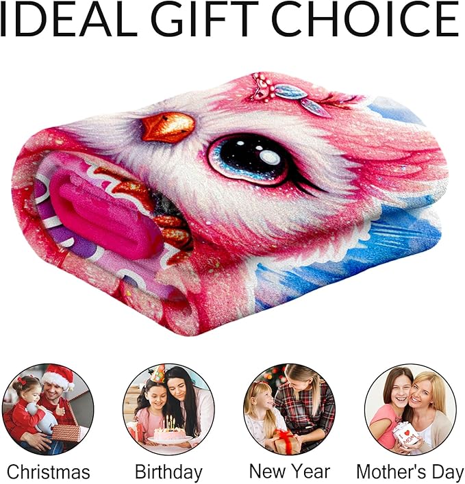 Custom Owl Blanket for Girls - 40" x 50" Inches Aesthetic Throw Blanket for Adult, Teens - Cozy Furry Throw Stuff for Sofa, Home