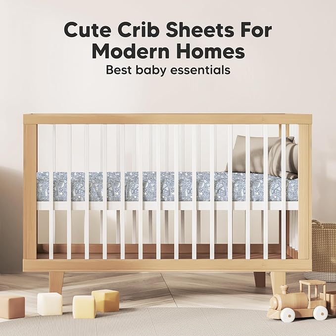 KeaBabies 2-Pack Organic Crib Sheets for Boys, Girls - 52x28 Fitted Crib Mattress Sheet Neutral, Breathable Jersey Cotton Cover for Baby Bed, Toddler Mattress, Soft & Cute Prints (Excavation)