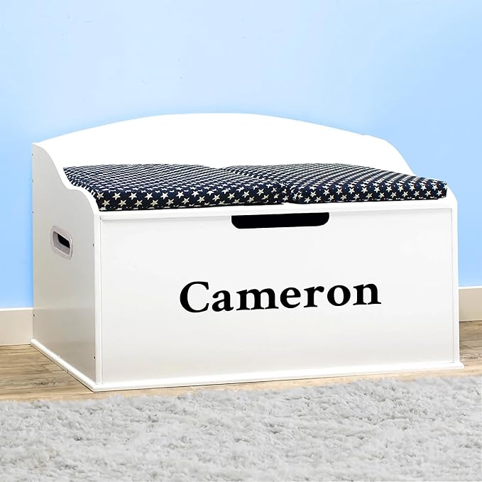 DIBSIES Personalized Creative Wonders Toy Box, Signature Series for Boys, 30 x 19.25 x 18 inches, Soft-Close Lid (White)