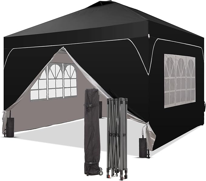 GDY 12x12FT Pop Up Canopy Tent with One Push Setup, Easy to Install with 4-Sidewalls for Events, Parties, Camping, Outdoor Gazebo with 4-Sandbags, Black.