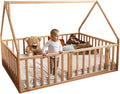 BUSY WOOD Montessori Bed with Railings - Floor Twin Bedframe for Toddlers 1-3 - Full Size Montessori Floor Bed, Queen, King, Small - 7 Colors (Model 17)