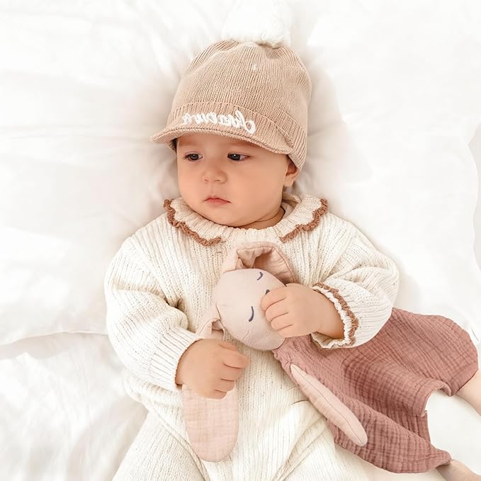lulumoon Muslin Bunny Lovey for Babies: Skin-Friendly Security Blanket for Self-Soothe - Newborn Gift for Baby Shower
