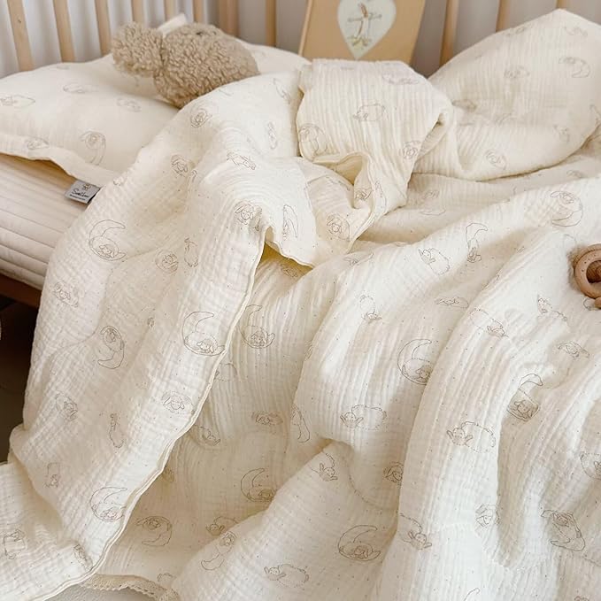 BuLuTu Muslin Baby Quilt Toddler/Twin Bed Blanket Lightweight Comforter for Girls Boys| 2 Layer Cotton Muslin| Soft Breathable| 60"x78", 2.5 Pounds| Sheep Pattern | Machine Washable