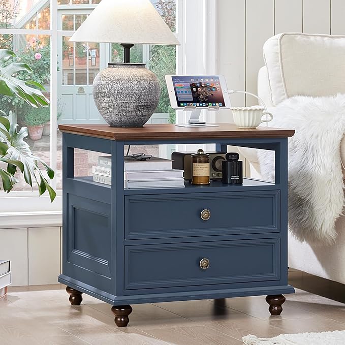Farmhouse Dresser and Nightstand Sets, Wood 54" Wide Dresser & 24" Night Stand with Charging Station, 2 Piece Bedroom Furniture Set, Chest of Drawers for Bedroom, Home, Living Room, Hallway