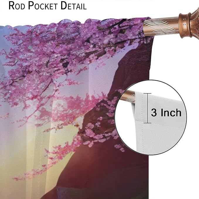 Landscape Waterfall Blackout Curtains, Watercolor Blossom Cherry Flower Forest Pattern Rod Pocket Window Drapes, for Bedroom Living Room 72" W X 63" L