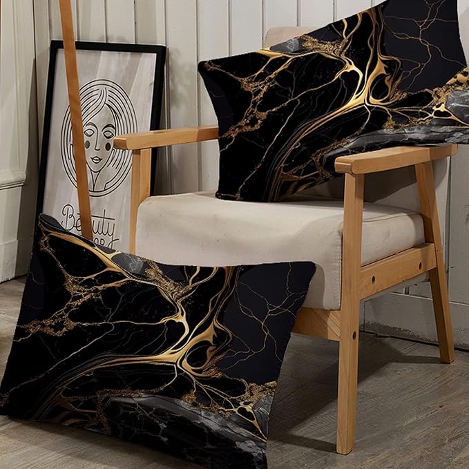 Marble Comforter Sets Twin Size Black and Gold Bedding Set for Girls Teens Women Chic Pastel Glitter Luxury Texture Marbling Quilt 1 Comforter + 1 Pillow Case