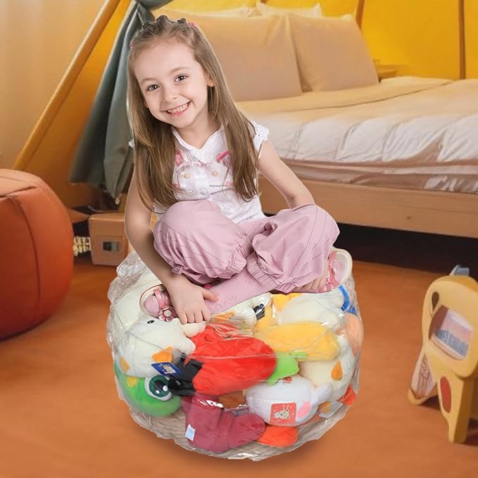 Bean Bag Stuffed Animal Storage Waterproof PVC Clear Bean Bag with Zipper Stuffable for Kids Toddler Chair for Organizing Kids Rooms for Stuffed Animals Storage, Animal Ba