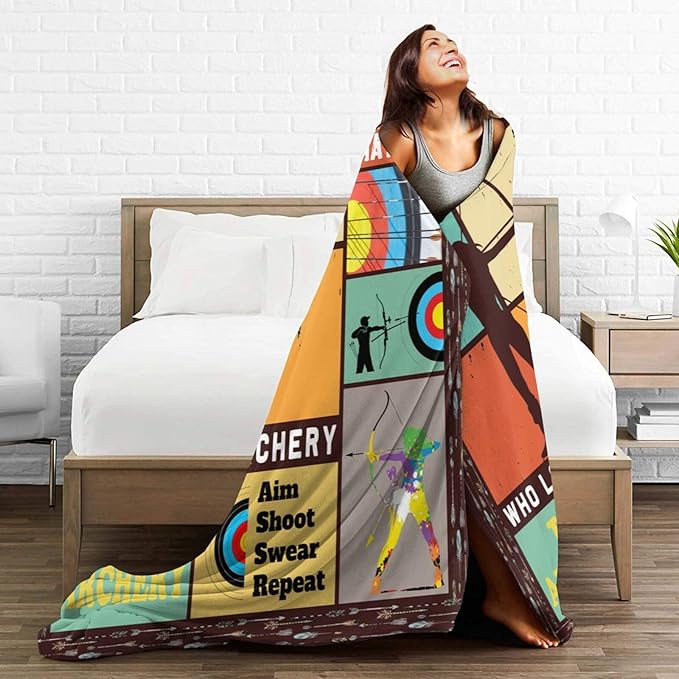 Archery Blanket Just a Girl Loves Archery Throw Blankets for Kids Teens Adults Warm Soft Lightweight Plush Sports Archery Target Print Fleece Flannel Throws Bedding Gifts for Girls 80"x60"