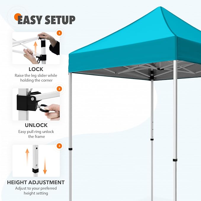 EAGLE PEAK 5x5 Pop Up Canopy Tent Instant Outdoor Canopy Easy Set-up Straight Leg Folding Shelter, Turquoise
