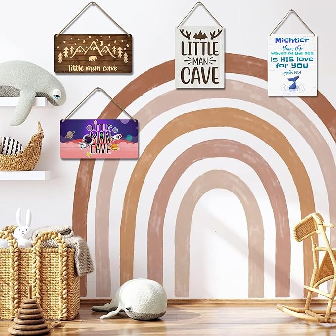 Outer Space Room Decor for Boys Astronaut Wall Art Toddler Boy Bedroom Decor Little Man Cave Sign Space Themed Wooden Signs Decorations for Kids Nursery Playroom Man Cave 12x6 Inch