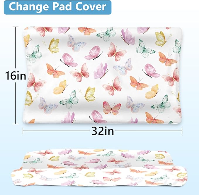Personalized Baby Bedding Set: 5 Piece Custom Gift Butterfly Design Crib Bed Set with Name, Nursery Bedding Set for Baby Girls and Boys, Floral Crib Bedding Gifts