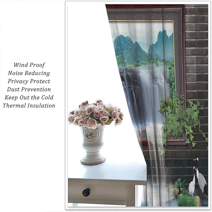 Waterfall Blackout Window Curtains, Tropical Rainforest Jungle Plants Forest Wild Nature Landscape Window Drapes, for Living Room Bedroom 63x72in 2 Panels