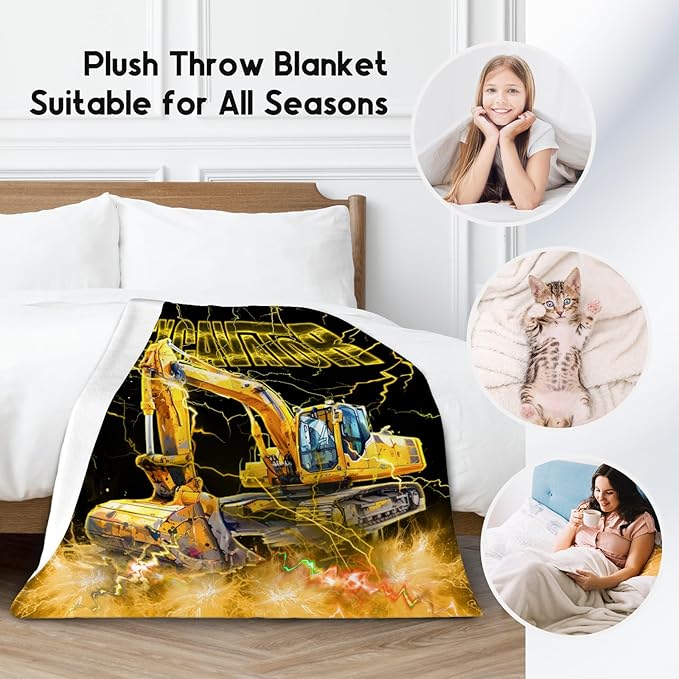 Toddler Blanket Construction Truck Gifts for Kids Boys Excavator Lovers, 60"x80" Soft Plush Throw for Room Decor