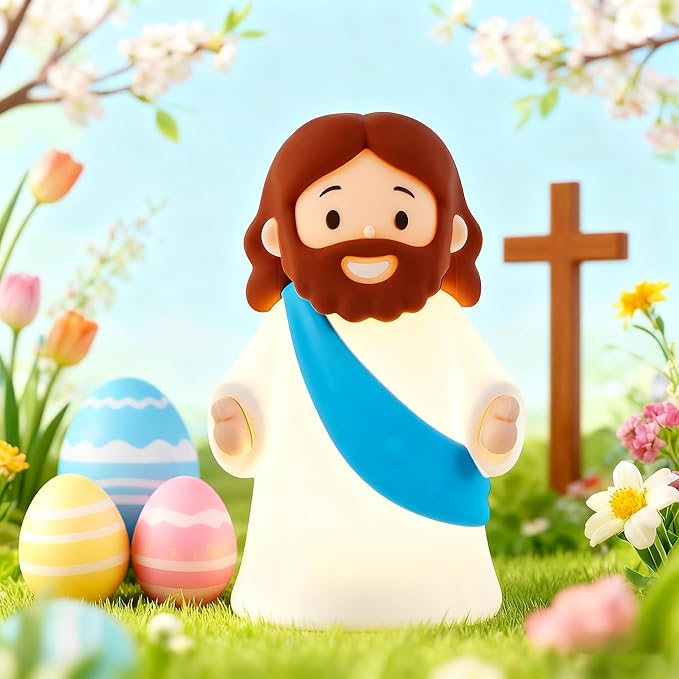 Little Jesus Night Light Mini Jesus Silicone Lamp Dimmable Nursery Nightlight for Kids Rechargeable Bedside Touch Lamp Perfect for Christmas, Easter and Baptism Gifts (Blue)