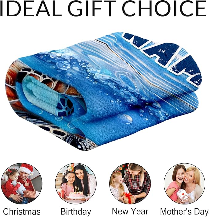 Personalized Sea Turtle Throw Blanket - 40" x 50" Inches Cartoon Blanket Gifts for Girls Boys - Blue Soft Cozy Throws for Sofa, Crib & Bed