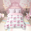 7 Pieces Cartoon Bowknot Kid Comforter Set Twin,Bow Tie Butterfly Knot Princess Bedding Set,Western Cowgirl Disco Ball Retro Pink White（Comforter+Fitted+Flat Sheet+2 Pillowcases+2 Throw Pillow Covers）