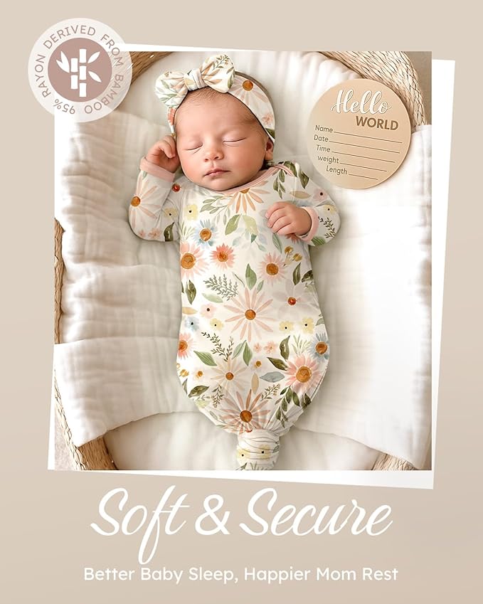 Yoofoss Baby Knotted Gowns 0-3 Months, Newborn Sleepers Hospital Coming Home Outfit for Photograph, Soft Breathable Comfort