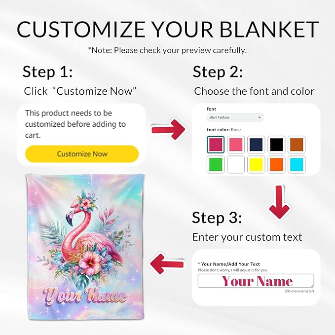 Custom Kids Blanket for Toddler - Girls Throw for Flamingo Lovers - Soft Warm Blankets Stuff for Bed, Living Room