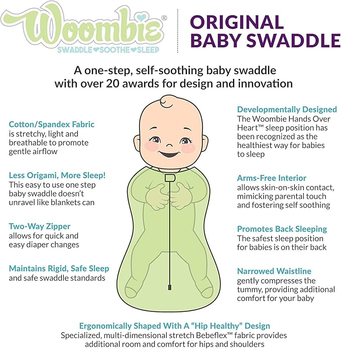 Woombie Original Baby Swaddling Blanket - Self-Soothing, Cotton Baby Swaddle with Zipper - Wearable Newborn Blanket, Watercolor Roses, 14-19 lbs