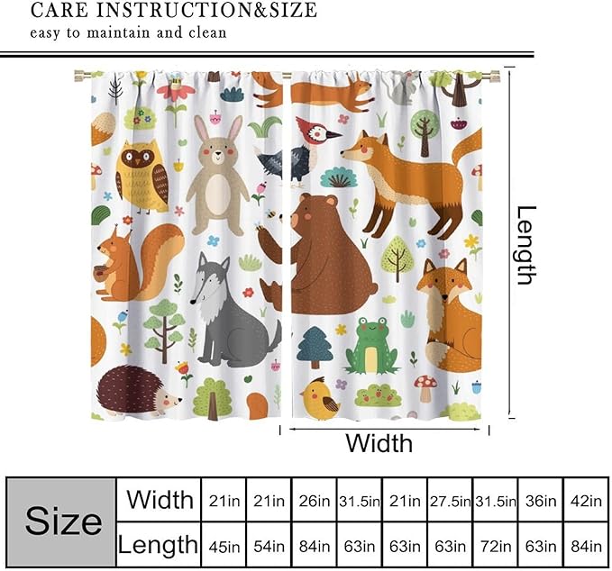Kids Safari Animals Curtains, Baby Boy Girl Rustic Woodland Printed Cartoon Forest Window Treatments for Bedroom Living Room Nursery 2 Panels Sets, 84x84 Inch