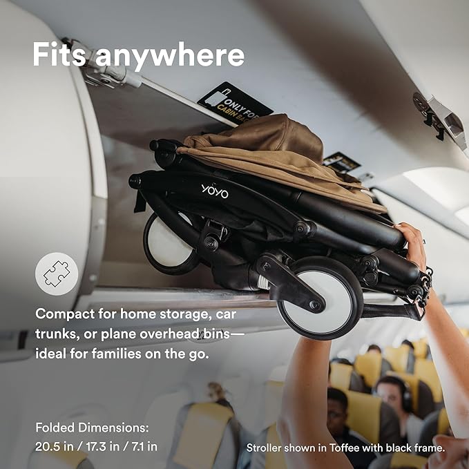 Stokke YOYO3 Stroller from 6 Months - Includes White Frame, Stone Seat Cushion & Stone Canopy - Folds in & Out in a Flash - Light & Compact - Carry-On Compatible