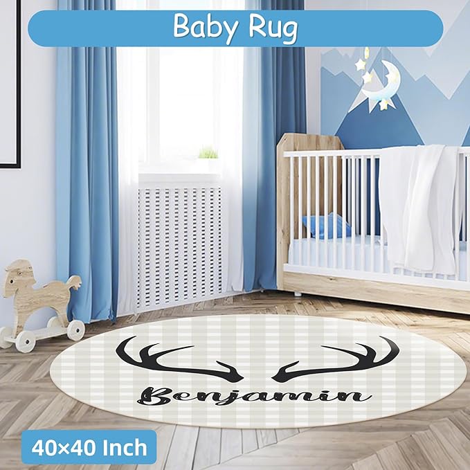 Custom Crib Bedding Set for Boys, 5 Pcs Personalized Woodland Deer Crib Set with Name, Double Layer Nursery Bedding Sets for Infant Toddlers Kids, Baby Blanket, Newborn Infant Customized Gift
