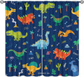 Funny Dinosaur Blackout Curtains Colorful Cartoon Animals Dino Tropical Plant Art Print for Kids Boys Bedroom Living Room Rod Pocket Decoration Window Drapes 2 Panels W42xL84in