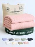 Cloud Scape Linen Extra Large 8 Layer Muslin Throw Blanket - 100% Cotton Gauze, Soft and Breathable, Winter Blanket for Couch, Sofa and Bed, Idea, 50x70, Seashell Pink