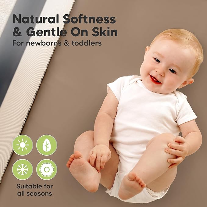 2-Pack Pack and Play Sheets, Waterproof Mini Crib Sheets Fitted - Organic Cotton Pack N Play Sheets for Graco Pack and Play Mattress, Playard Baby Crib Sheets, Neutral for Boy,Girl, Toddler (Latte)