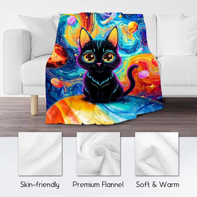 Cat Blankets for Cat Lovers - Girls Blanket for Kids/Women - Lightweight Planet Throws Gifts for Office Couch, Bed - 50"x60"