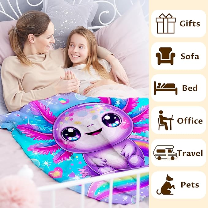 Girls Blanket Throw Gift for Kids Teens Daughter Birthday - 60x80 Inches Soft Warm Cute Rainbow Animal Throw Blankets for Sofa Couch Bed Travel