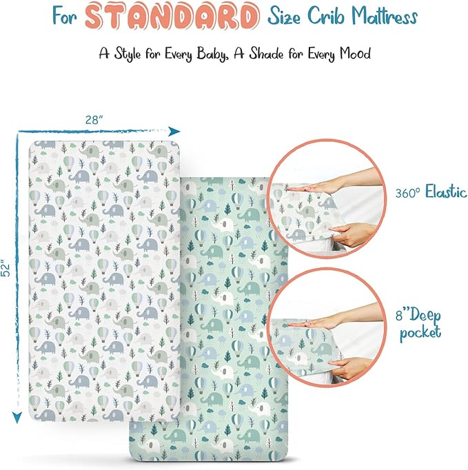 Threadmill Organic Baby Crib Sheets for Boys & Girls | 100% Organic Cotton Fitted Crib Sheet for Standard Crib Mattress | 2 Pack Unisex Cozy Toddler Sheets, Machine Washable | Whomie