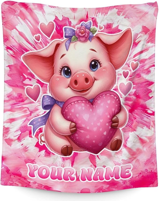 Personalized Girls Blanket for Pig - 50" x 60" Inches Pig Throw Blankets for Teens - Cozy Fuzzy Plush Throw Decor for Couch, Sofa & Travel