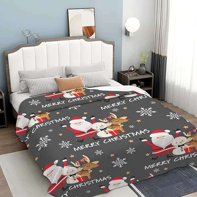 Snowman Santa Claus Throw Blanket for Girls Boys Women Men Kids Adults Soft Flannel Fleece Blanket for Couch Sofa Bed Home Decor 60"x80"