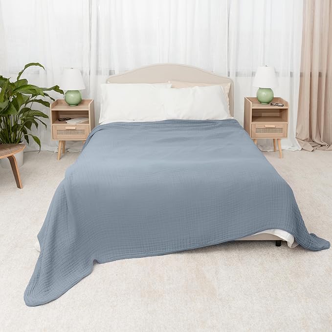 Comfy Cubs Muslin Blanket for Adults King 108" x 90" - 6 Layer Soft, Breathable & Lightweight Muslin Adult Blanket - Machine Washable & Designed in The US Bedding for All Seasons - Pacific Blue