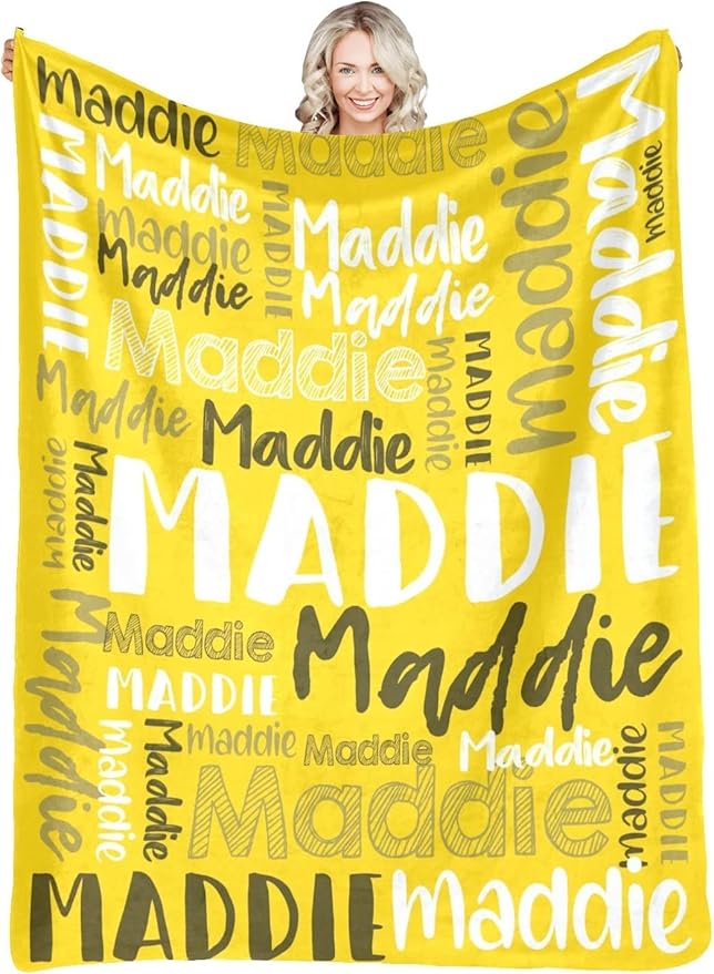 Dr.TOUGH Personalized Blankets with Name Customized Baby Blankets for Girls Boys Adults Monogrammed Blankets and Throws Christmas Birthday Mothers Fathers Valentines Day Gift (Gold, 40''×50'')