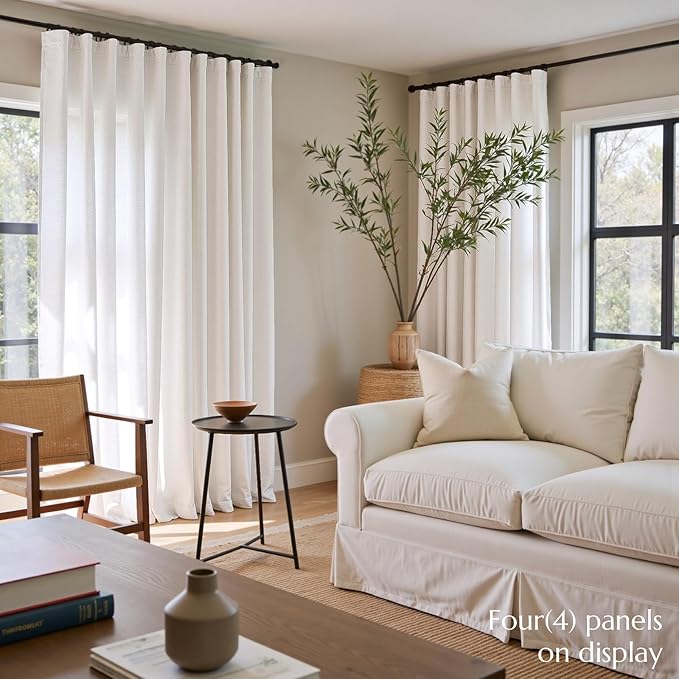 jinchan Linen Blend Curtains 102 inch Extra Long 2 Panels for Bedroom Living Room, Floor to Ceiling 50 inch Wide Farmhouse Drapes with Rod Pocket Back Tab(50W x 102L, Off White)