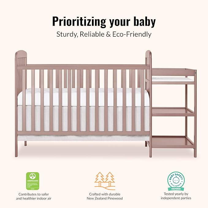 Dream On Me Anna 4 in 1 Full Size Crib and Changing Table Combo in Brown Sugar, Greenguard & JPMA Certified, Converts from Baby Crib to Toddler Bed and Day Bed