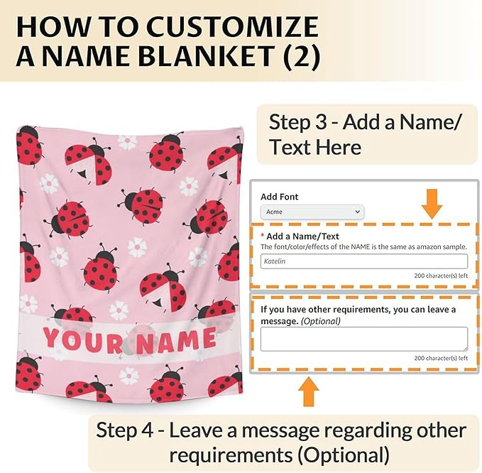Custom Ladybug Gifts with Name - 40 x 50 Inches Cute Girls Blankets for Lady Bug Lovers - Pink Plush Soft Decor Stuff for Couch, Sofa