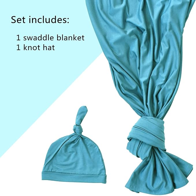 Newborn Swaddle Blanket with Hat Set Baby Swaddle Set Hospital Receiving Blankets for Girls Boys(Teal)
