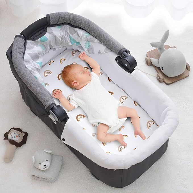 PHF 3 Pack Soft Bassinet Sheets, Rainbow Breathable Comfy Cradle Sheets for Baby Boys Girls Neutral, No Slip Universal Fit for Most Cradle and Bassinet Mattress, Rainbow