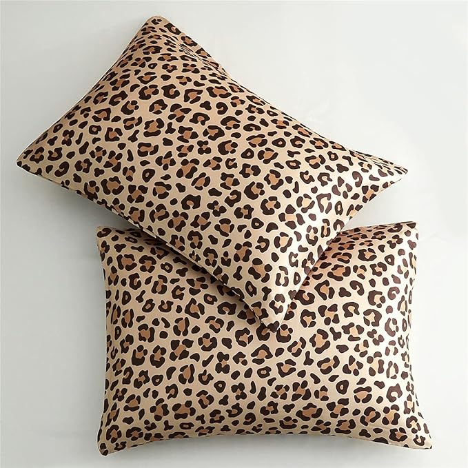 Silky Satin Toddler Pillowcases Pack of 2, 13x18 Inches Cheetah Print Travel Pillowcases with Envelope Closure, Small Kids Pillow Cases Covers, Gold Leopard