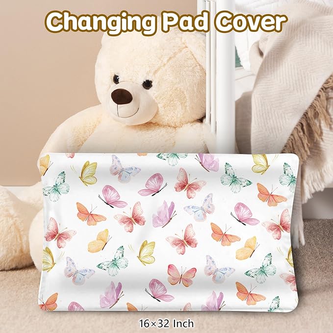 Custom Name Crib Bedding Set, 3 Pcs Personalized Baby Crib Bedding Set, Soft Pink Butterfly Nursery Crib Sets for Boys Girls, Double Layer Toddler Bedding Set Customized Gifts for Newborn Kids