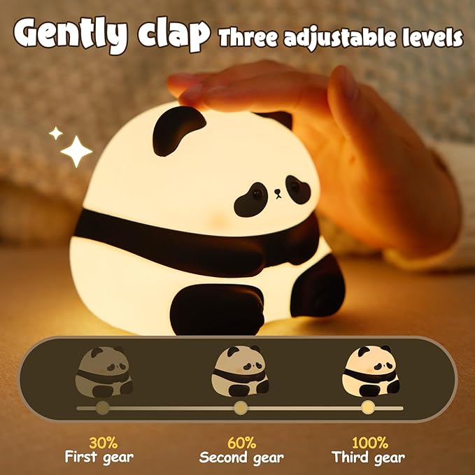 Cute Panda Night Light LED Silicone Squishy Animal Lamp for Kids – 3 Dimming Levels Ideal Nightlight for Nursery – for Boys and Girls – Fun Room Decor – Soft and Safe Breastfeeding Light