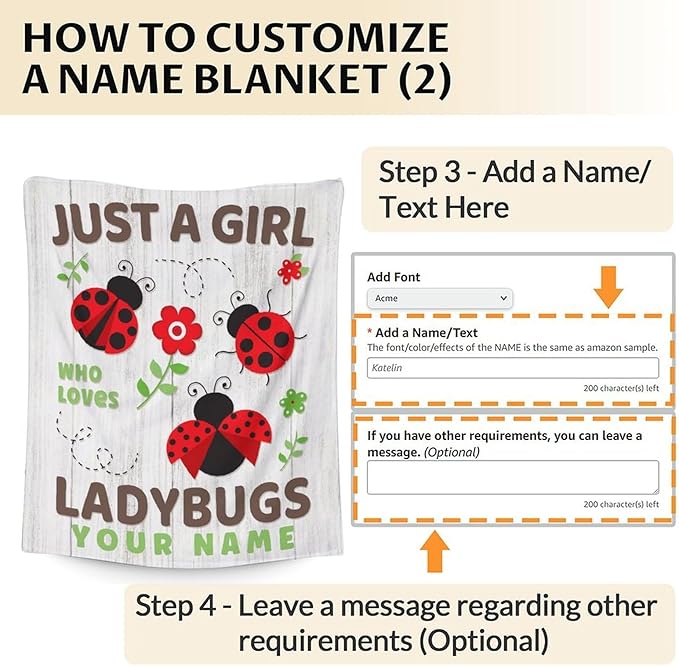 Personalized Ladybug Gifts with Name - Cute Girls Blanket for Ladybug Lovers - 50 x 60 Inches Grey Flannel Throw Blanket Stuff for Sofa, Travel