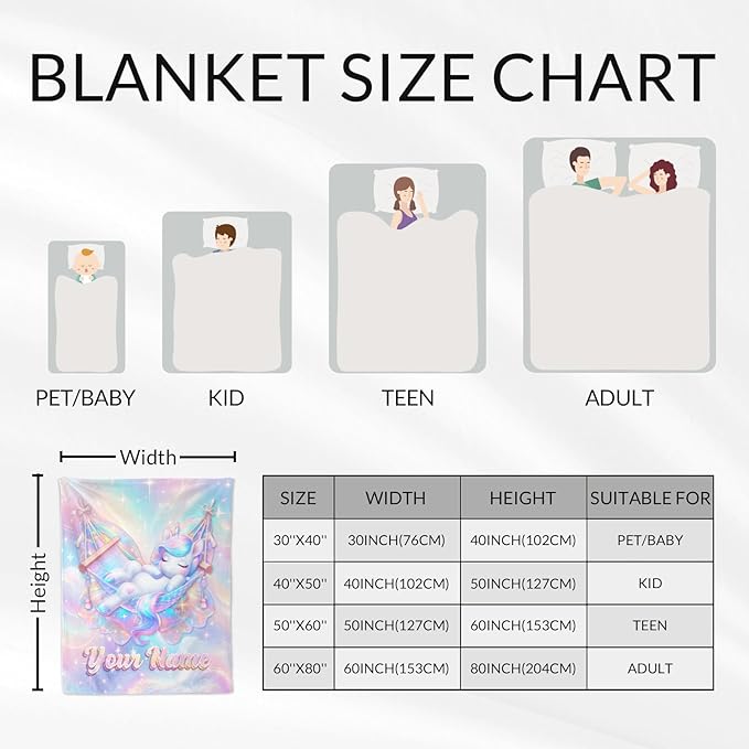 Personalized Kids Blanket for Girls - Unicorn Blankets Gifts for Girl - Cute Toddler Throw for Crib, Chair